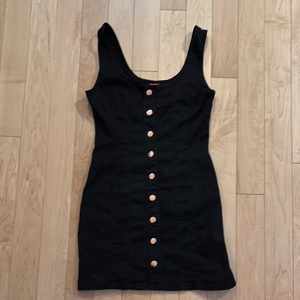 Button Front black denim Mini dress